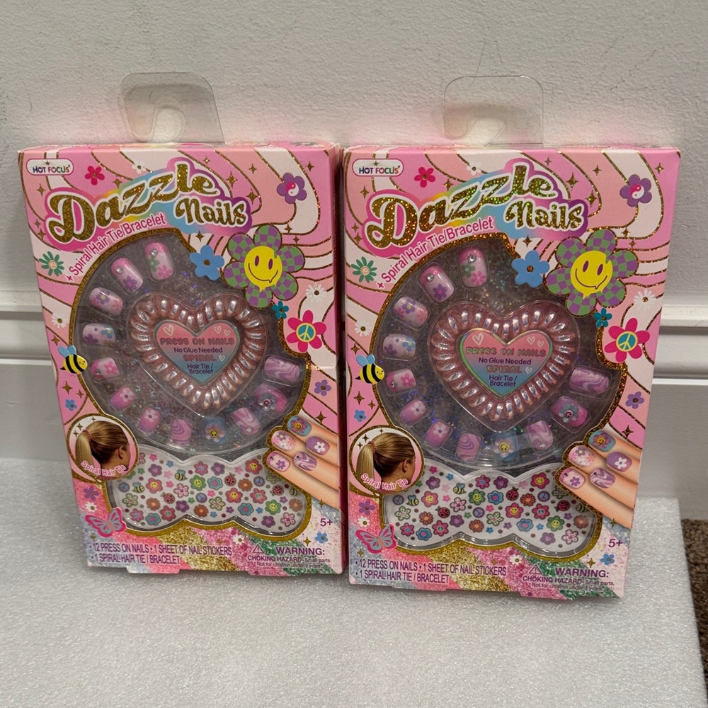 Dazzle Nails press on nails & spiral hair tie bracelet 2 packs new in package